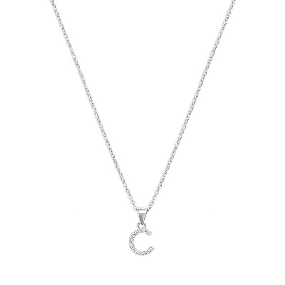 Sterling Silver Cubic Zirconia Initial C Letter Pendant in White | Prouds